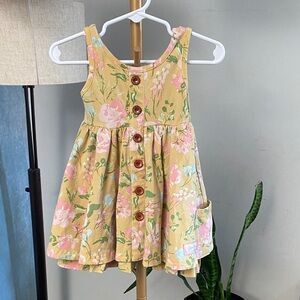 Sweet Honey Girls' Floral Button-Front Yellow sleeveless Dress size 12 mos.